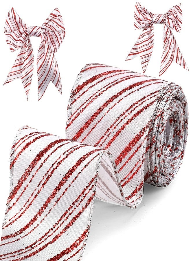 Hanaive Christmas Ribbons Christmas Wired Edge Ribbon for Home Decor, Gift Wrapping, Bow Making, Wreath, DIY Crafts, White and Red Stripe Wired Ribbon, 2.5" x 10 Yards - Image 1